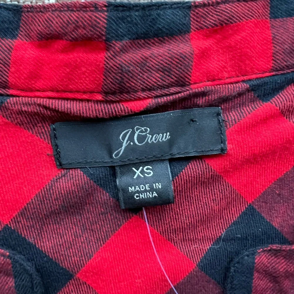 NWT J. Crew Red Black‎ Buffalo Plaid Cotton Popover Tunic Blouse XS Cabincore